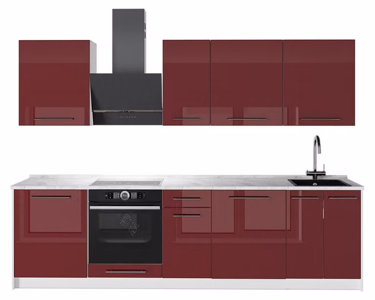 Cucina componibile Vicco Fame-Line Bordeaux lucido/Bianco 280 cm senza piano di lavoro, Model 64239