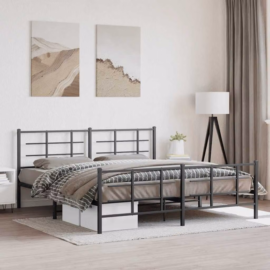 vidaXL Giroletto con Testiera e Pediera in Metallo Nero L: 187 cm, P: 90 cm, H: 219 cm