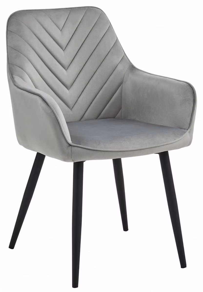 Sedia Nana con braccioli in velluto grigio argento e gambe nere
