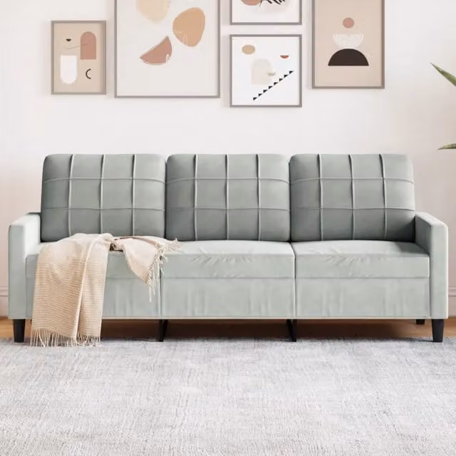 Divano a 3 Posti Grigio Chiaro 180 cm in Velluto 4007634