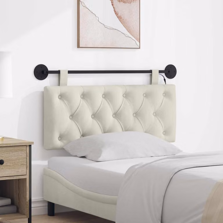 Testiera da letto sospesa vidaXL in velluto beige con illuminazione integrata