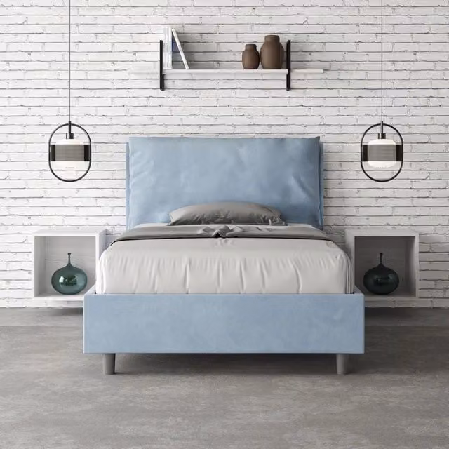 Letto una piazza e mezza Antea Large Ityhome con rete imbottita in microfibra azzurro L 130 cm x P 190 cm