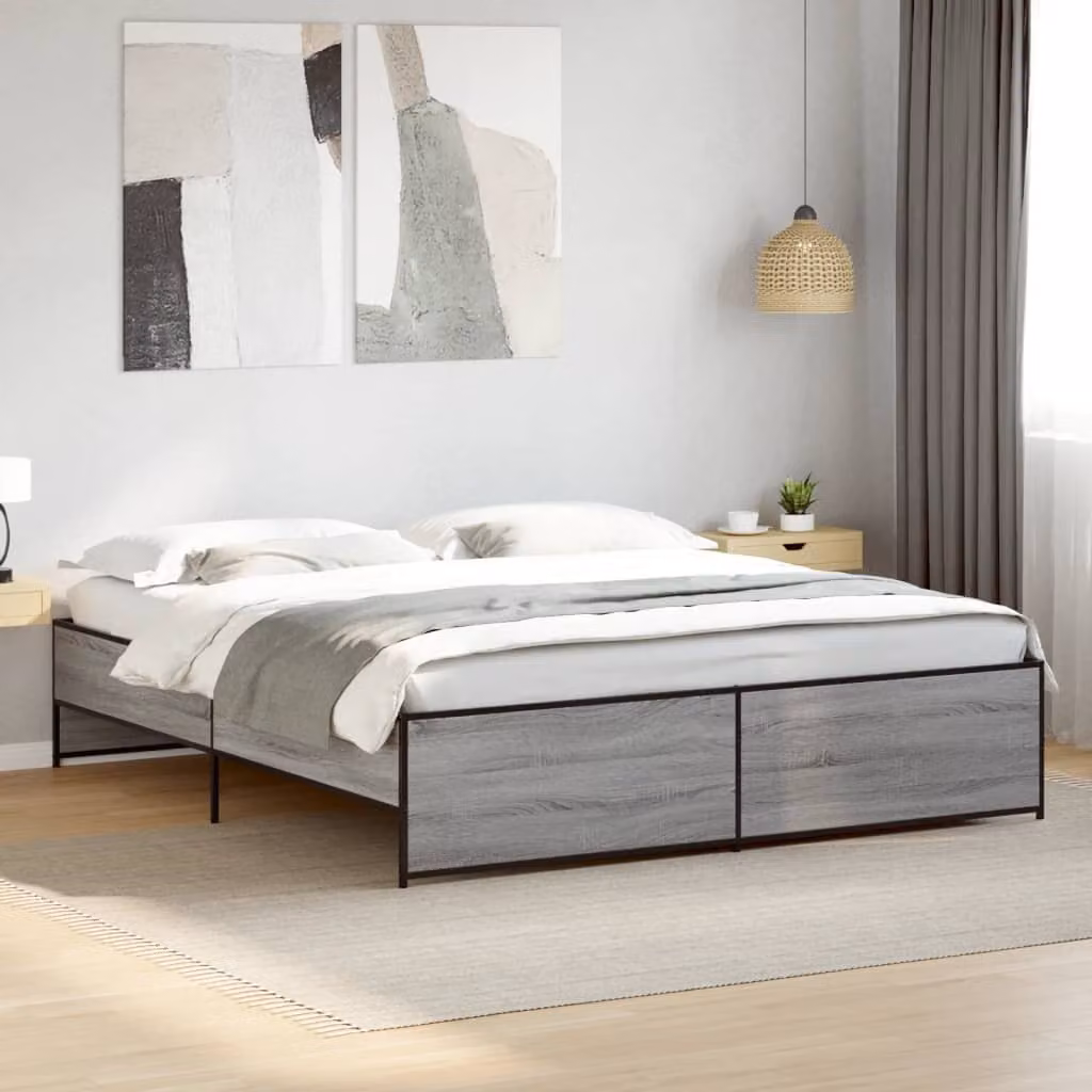 Giroletto vidaXL Sonoma Grigio in Legno Multistrato e Metallo 200x200 cm