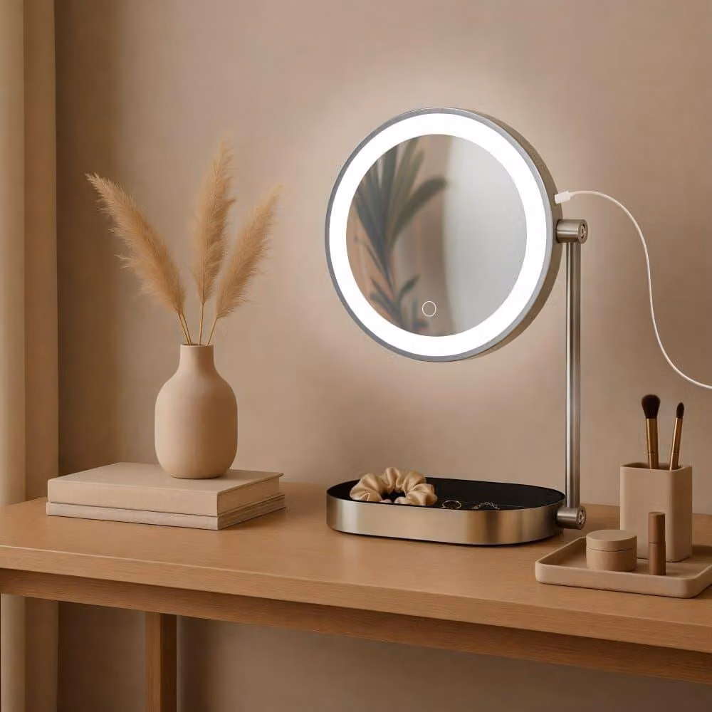 Specchio per il trucco - Specchio cosmetico - ruotabile a 360° con ingrandimento 10x e illuminazione LED