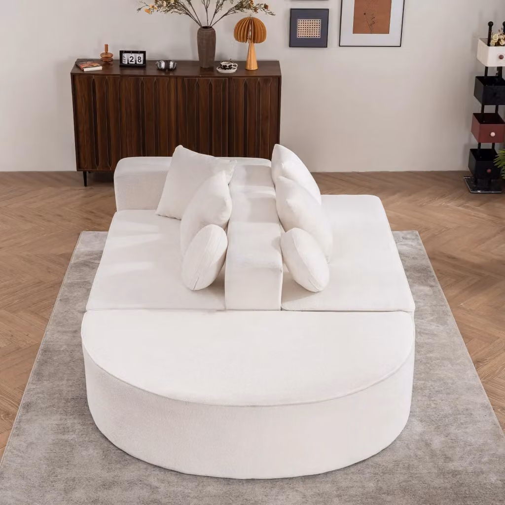 Divano modulare a L WISHDOR in tessuto bianco con funzione letto e cuscini inclusi, L/P/H: 263 x 171 x 66 cm – 2