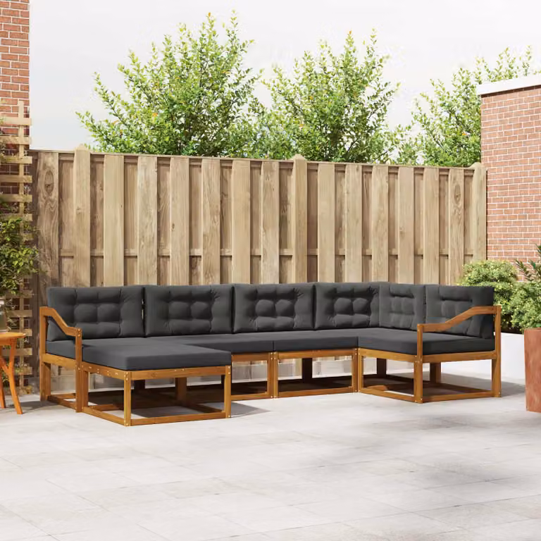 Set di divani da esterno vidaXL a forma di L composto da 6 pezzi in legno di acacia con cuscini beige e antracite