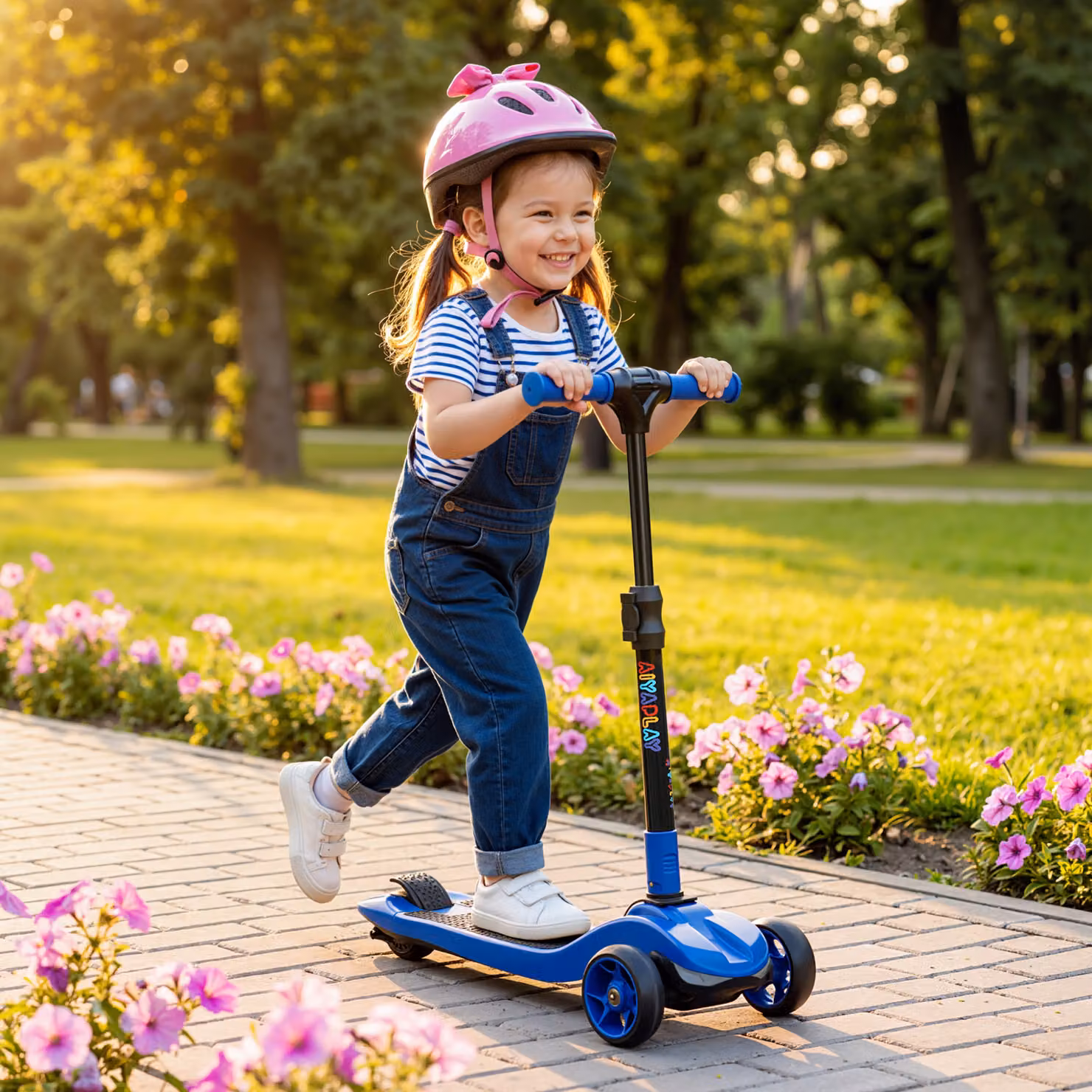 Monopattino elettrico pieghevole AIYAPLAY per bambini dai 6 anni in su, 3 ruote, velocità massima 8 km/h, blu, L/P/H: 64 x 29 x 83 cm – 2