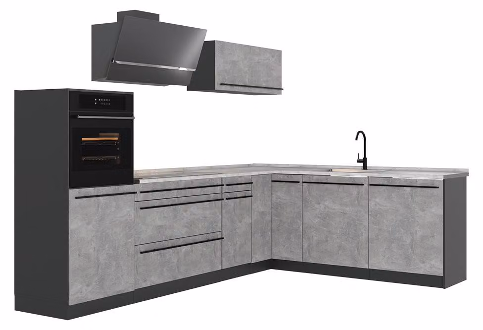 Cucina angolare completa Vicco R-Line Calcestruzzo/Antracite 287 x cm senza piano di lavoro, Model 67524