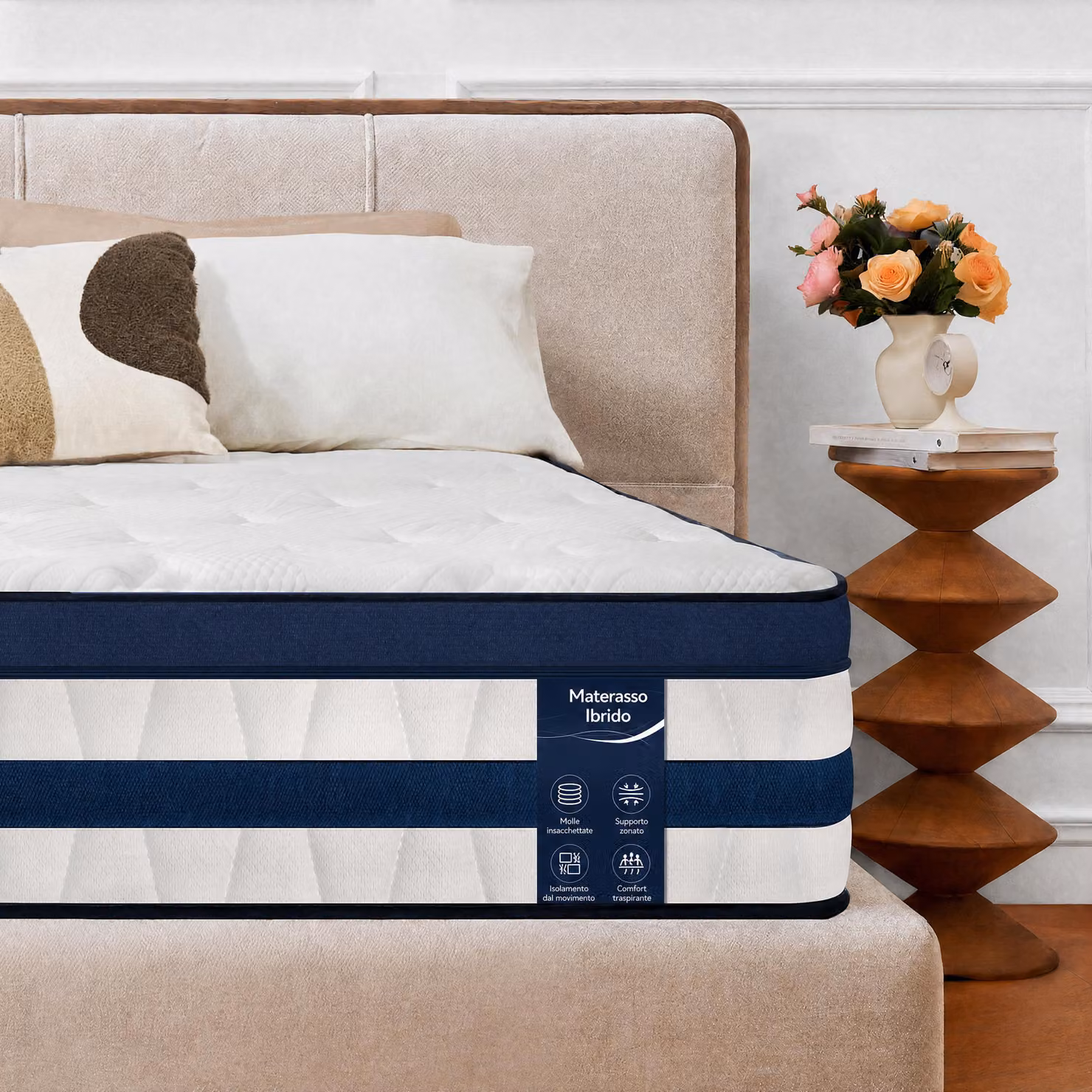 Materasso da 140x200 cm, altezza 26 cm, con topper integrato, materasso a 7 zone con molle insacchettate, rigidità H3/H4.