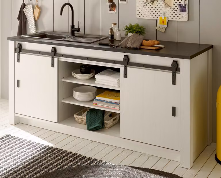 Mobile da cucina "Stove" in pino bianco antracite Base da cucina per lavello o piano cottura