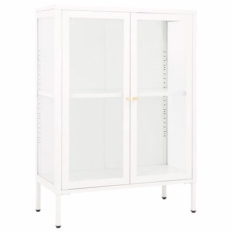Credenza Bianca 75x35x105 cm in Acciaio e Vetro
