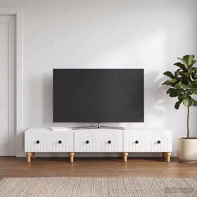 Mobile TV moderno vidaXL bianco lucido in legno MDF L: 147 cm, P: 34,5 cm, H: 30 cm