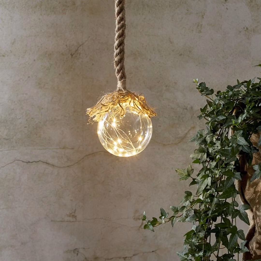 Sfera di vetro Star Trading "Jutta", 15 luci LED, 10 cm Ø, 140 cm