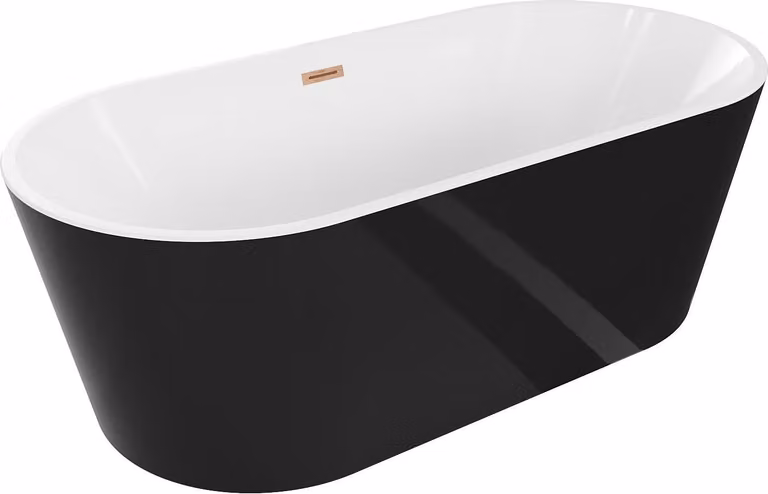 Mexen Luna vasca autoportante 160 x 75 cm, bianca/nera, troppopieno rame spazzolato - 52031607575-65