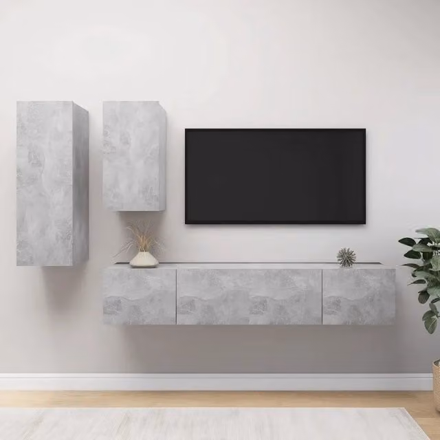 Set di mobili porta TV moderno vidaXL in legno multistrato grigio opaco per soggiorno – 1