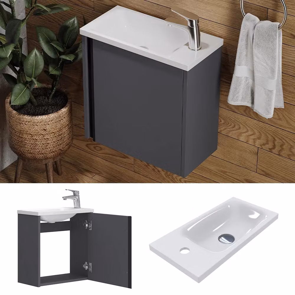 Set di mobili da bagno Kleo Vicco in antracite composto da 2 pezzi con base lavabo sospesa e finitura opaca – 2