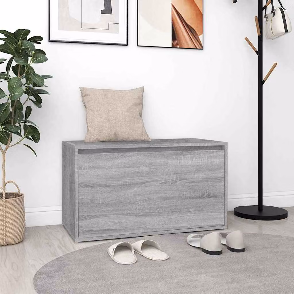 vidaXL Panca da Ingresso e Scarpiera in Legno Multistrato e MDF, Grigio, L 80 x P 40 x H 45 cm