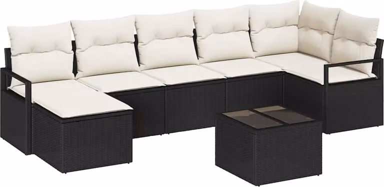 Set di divani con cuscino 8 pcs Nero polyrattan
