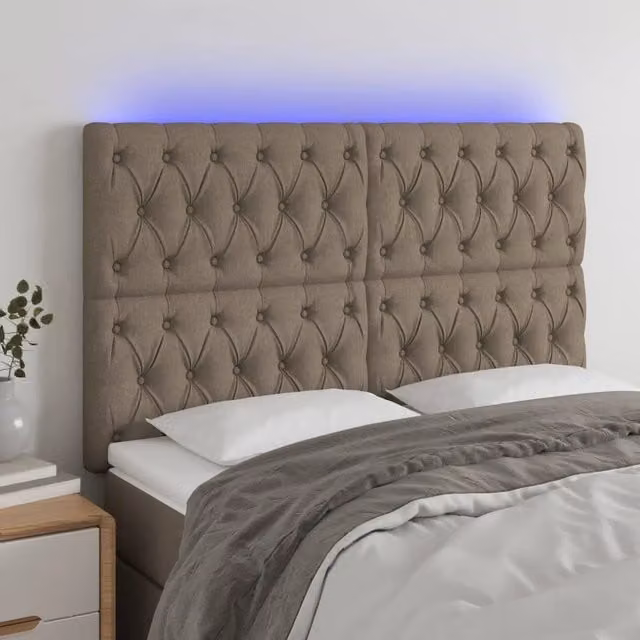 Testiera per letto con illuminazione LED e porta USB vidaXL in tessuto beige, L: 160 cm, P: 7 cm, H: 118-128 cm – 1