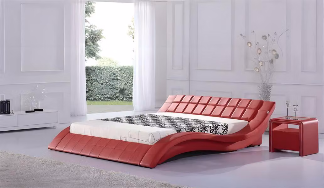 Bett Rot Schlafzimmer JV Möbel Liegefläche 180x200 Schlafzimmer Kunstleder