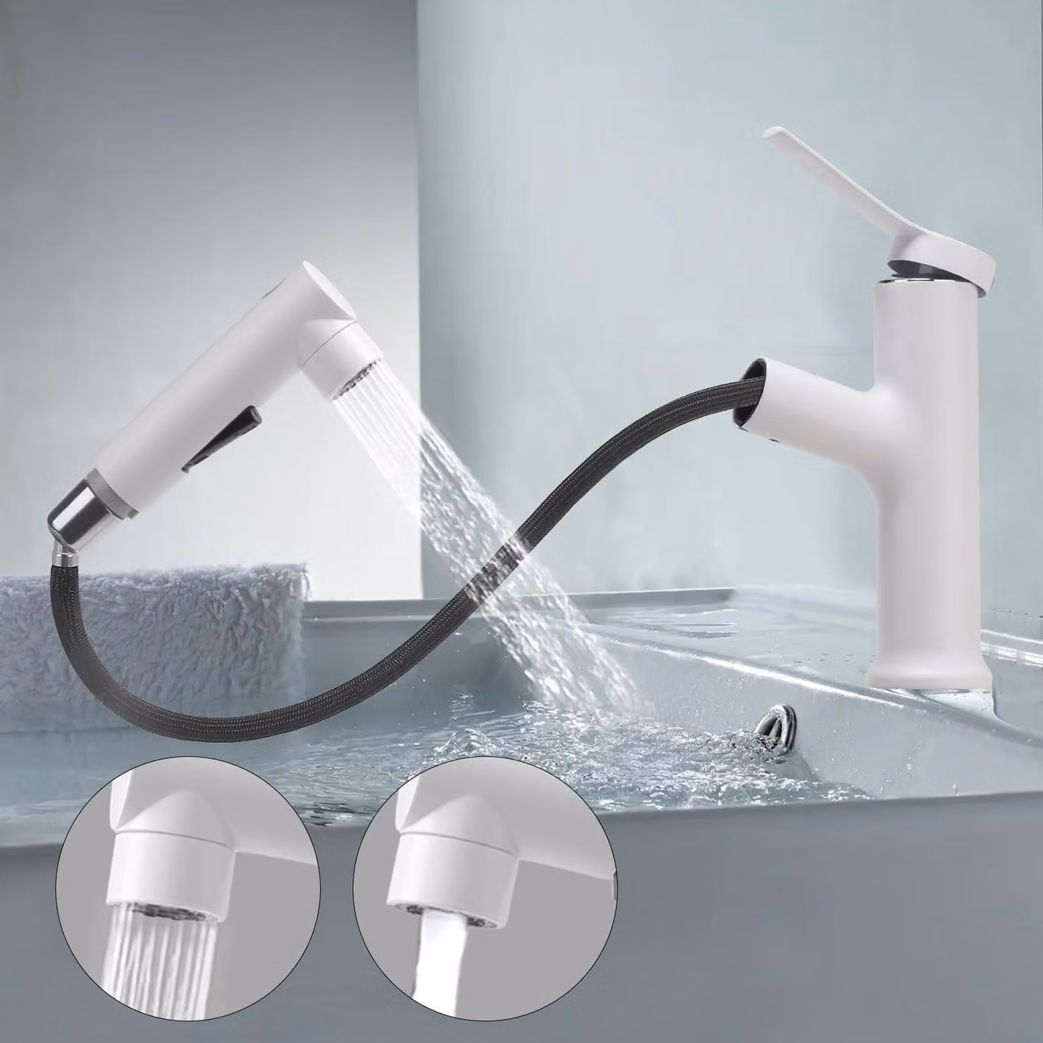 Miscelatore da bagno estraibile con 3 tipi di getto