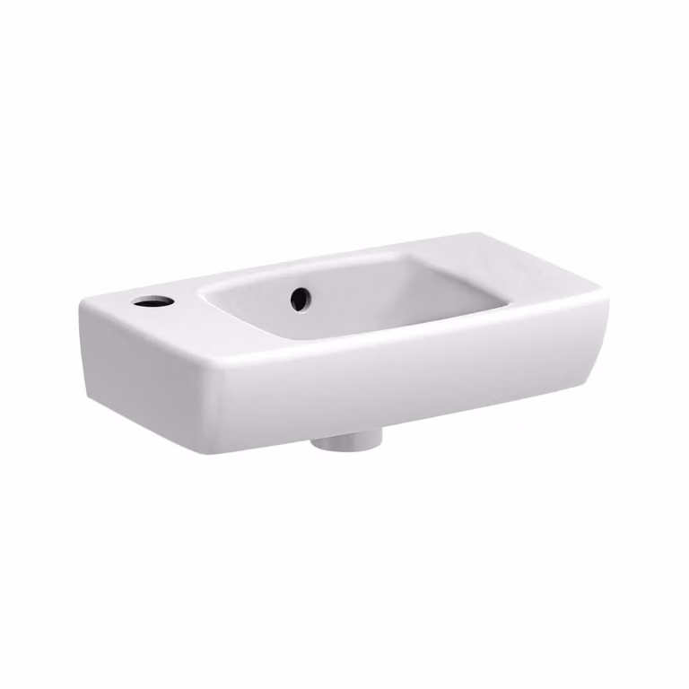 VBChome - Lavabo da appoggio compatto, 45 x 25 cm, in Vetroceramica bianca lucida, rettangolare, con troppofilo e foro per il rubinetto a sinistra, ideale come lavabo per il bagno