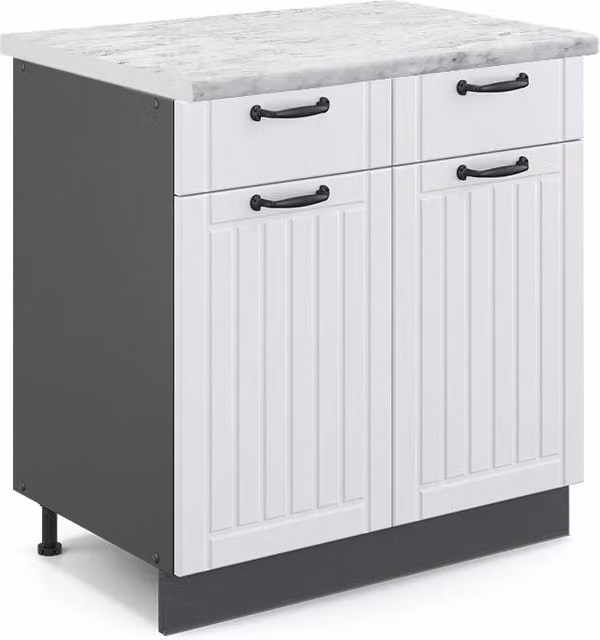 Mobiletto base per cucina Fame-Line Bianco rustico/Antracite 80 cm, PL Marmo Vicco