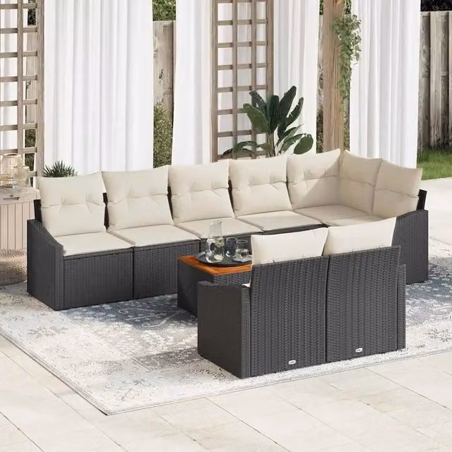 Set Divano da Giardino 9 pz Nero e Crema polyrattan 3356514