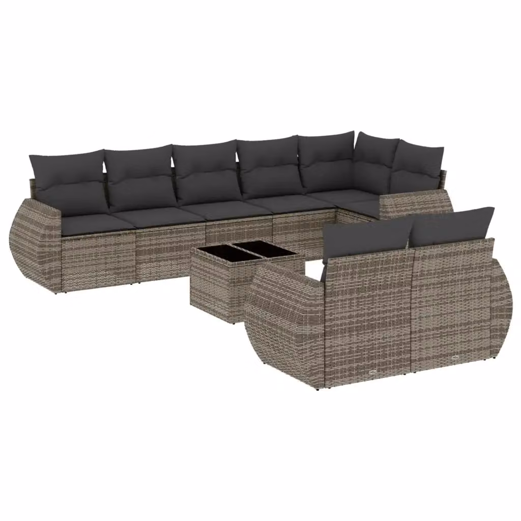 vidaXL Set Divano da Giardino a L 9 pz in Polyrattan Grigio con Cuscini e Tavolino – 2