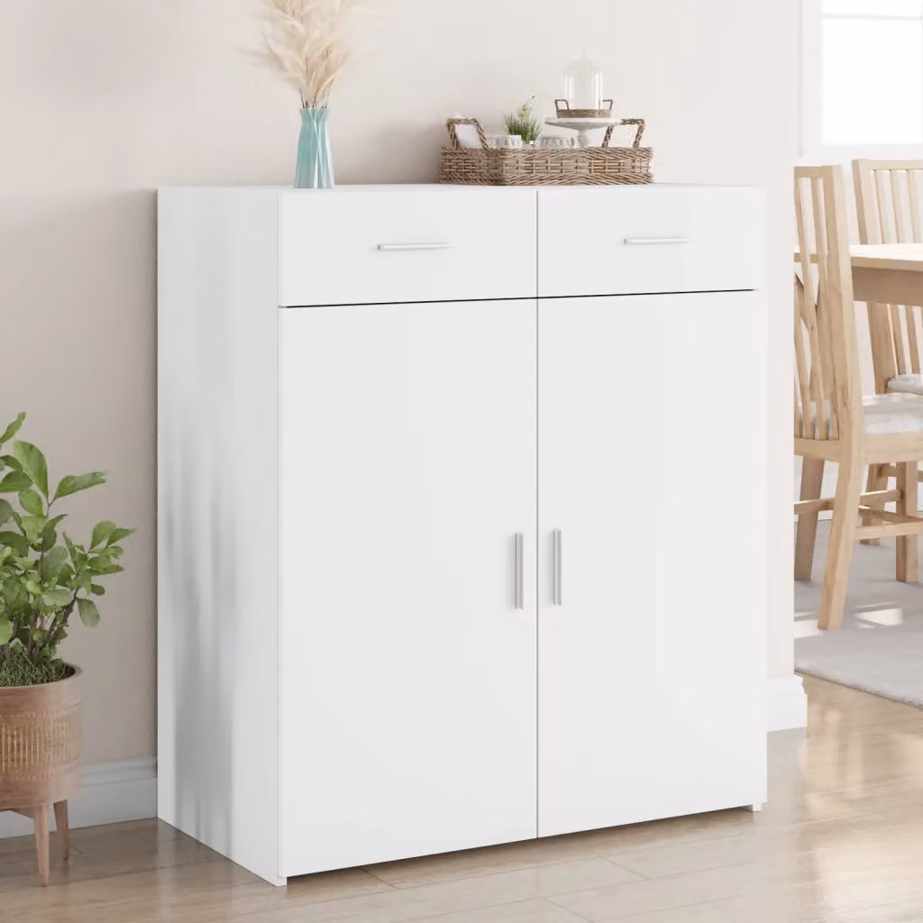 Credenza bianca vidaXL in legno multistrato e MDF per soggiorno o sala da pranzo L: 80 cm, P: 42,5 cm, H: 93 cm