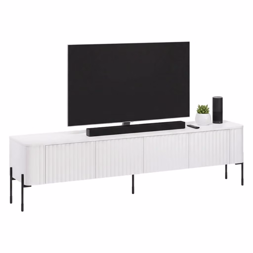 Mobile porta TV Brembana DMORA, Madia da salotto moderna con quattro ante battenti, Bianco, L: 190 cm, P: 39,6 cm, H: 50 cm – 2