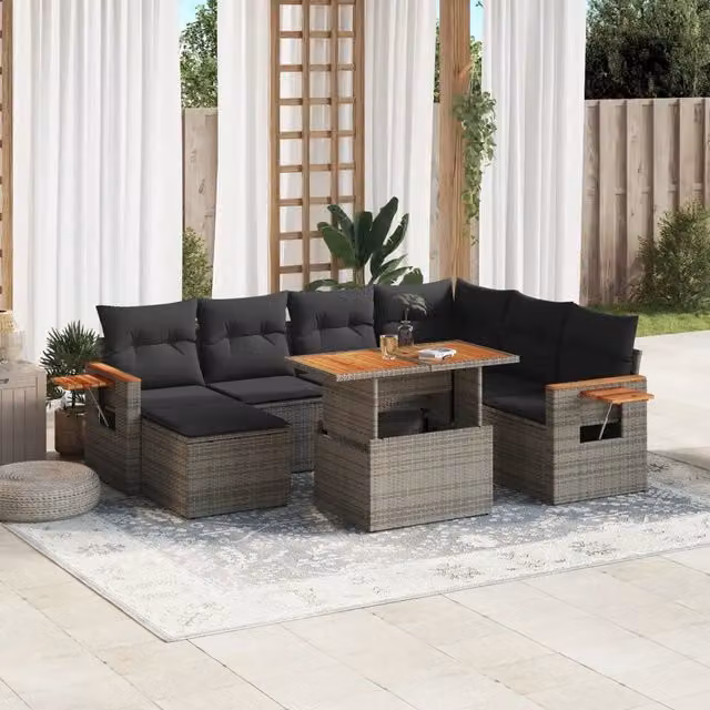 Set Divano da Giardino 8 pz con Cuscini Grigio in Polyrattan 3273636