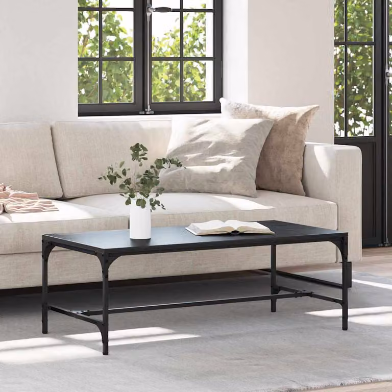 vidaXL Tavolino da salotto moderno in MDF laminato rovere e nero L/P/H: 100 x 50 x 35 cm