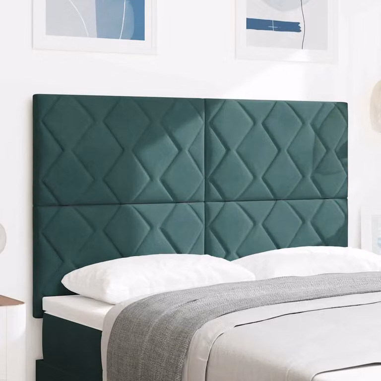 Testiera Letto con LED e Porte USB vidaXL in Velluto Verde Scuro, Larghezza: 144 cm