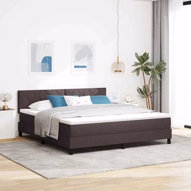 Letto a molle con testiera vidaXL in tessuto marrone con porta USB e illuminazione sottostante L/P/H: 180 x 200 x 183 cm