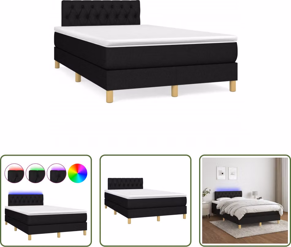 The Living Store Letto a molle con materasso e LED nero 120x190 cm in tessuto
