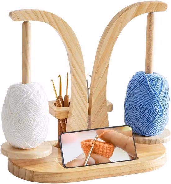 Rullo per lana - Supporto magnetico per lana - Supporto in legno - Portagomitoli doppio - Organizer per filati - Avvolgitore per filati