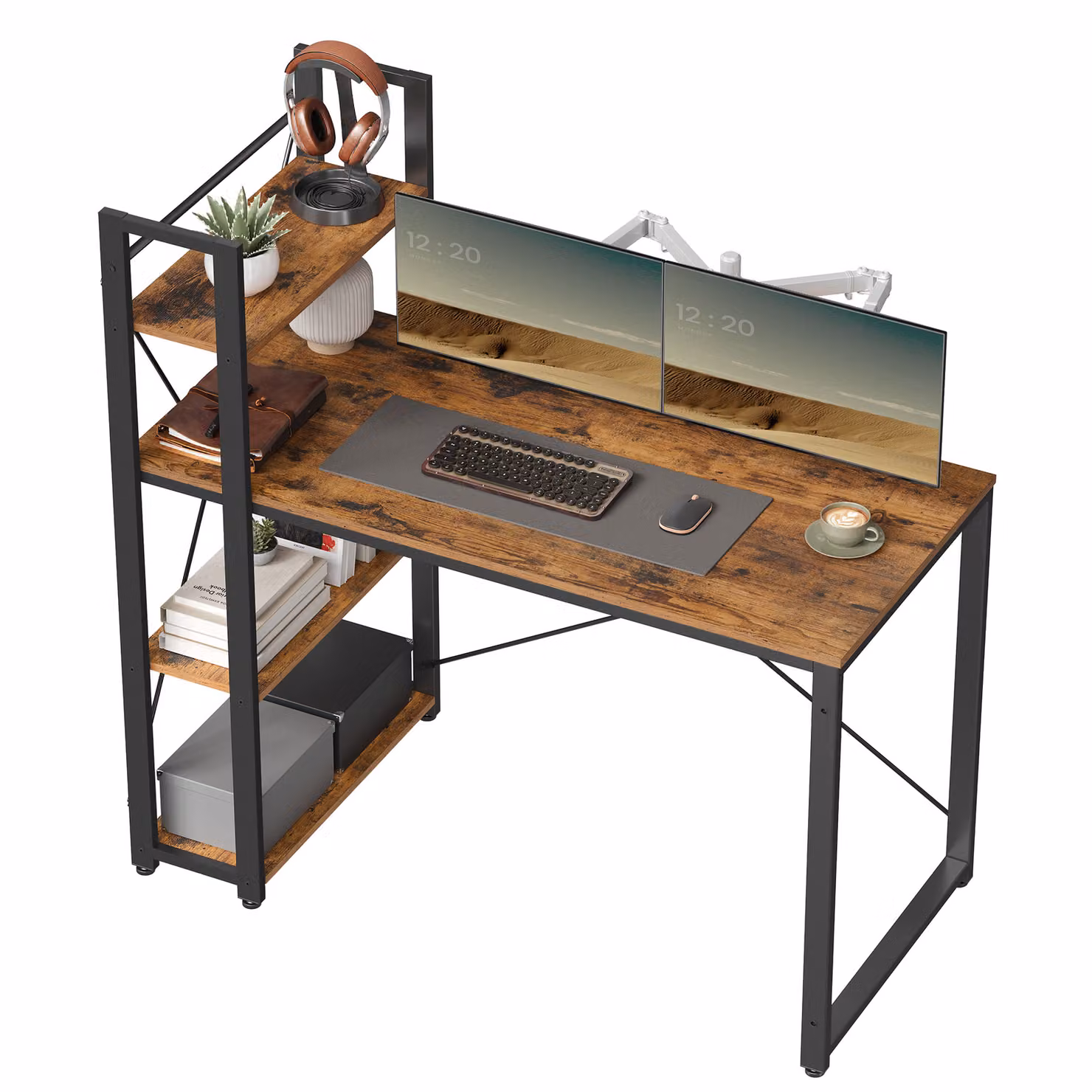 VASAGLE Scrivania per computer con ripiani, 120 cm, LWD48X