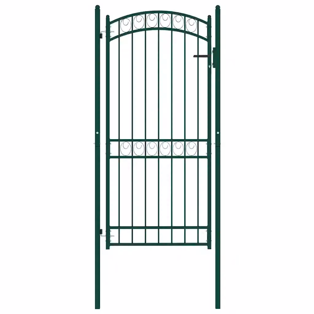 Cancello singolo per recinzione vidaXL in acciaio con parte superiore ad arco, colore verde, L: 100 cm, H: 136 cm – 2