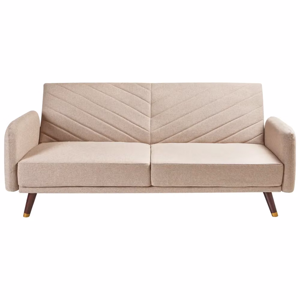 Divano letto click clack Beliani moderno a 3 posti in tessuto beige e marrone con poggiatesta regolabile e gambe in legno di gomma per il tuo soggiorno – 2