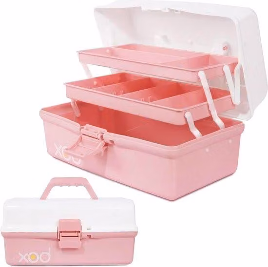 Cassetta portautensili 305 cm a tre strati multifunzionale organizzatore pieghevole -bianco rosa-