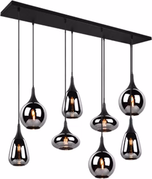 Lampada a sospensione 6 diffusori, metallo, nero e fumé, L 115 cm, Lumina