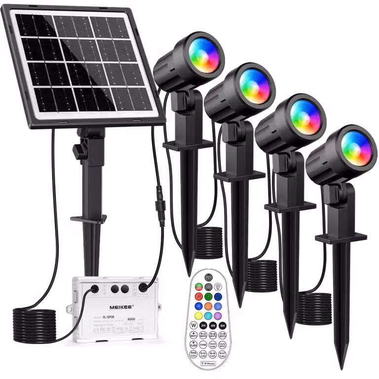 Set di 4 luci solari RGB, con telecomando, grado di protezione IP66, timer e 10 colori