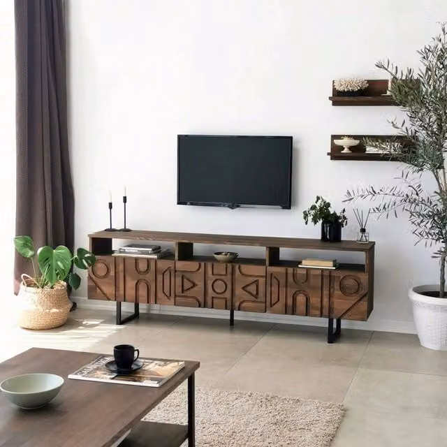 Mobile porta TV Barete DMORA, Credenza moderna da soggiorno in legno e metallo, Colore marrone, L: 170 cm, P: 30 cm, H: 40 cm – 1