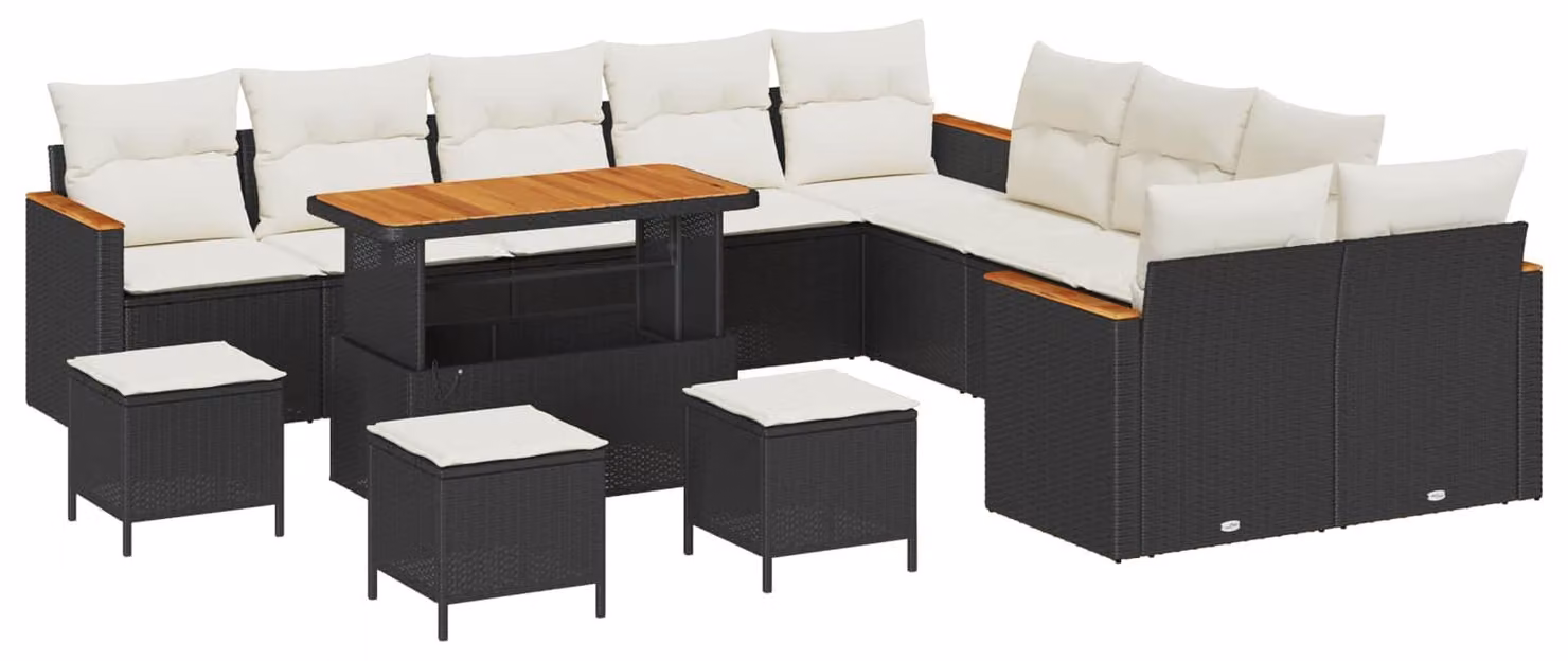 Set Divano da Giardino 14 pcs Nero polyrattan