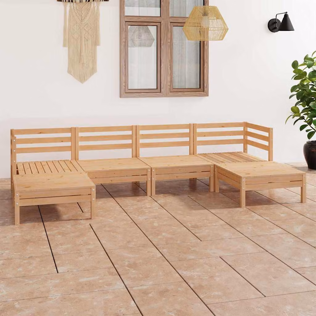 Set Salotto da Giardino vidaXL in Legno di Pino Marrone, 6 Pezzi, Design a L con Elementi Angolari e Ottoman
