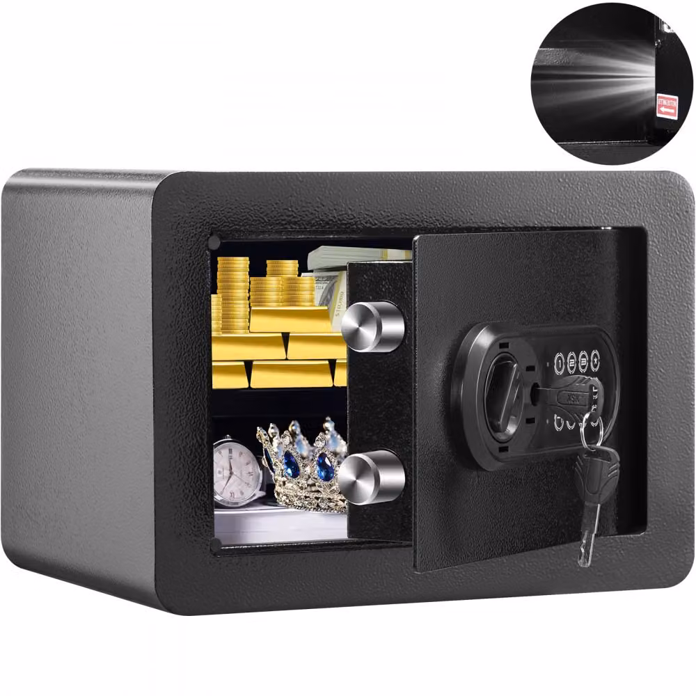 Cassaforte sicura da 0,5 piedi cubi - Cassaforte per mobili con portafoglio ignifugo - Password e chiave - Cassaforte digitale per la casa - Ripiano rimovibile - Armadio interno - Cassaforte a muro per contanti, gioielli, documenti ecc.