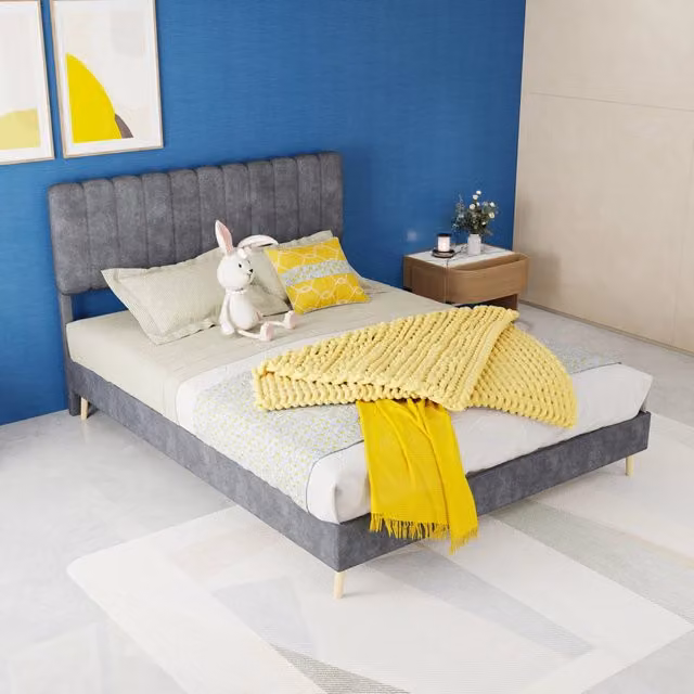letto imbottito tessuto metallo grigio 140 x 200 cm