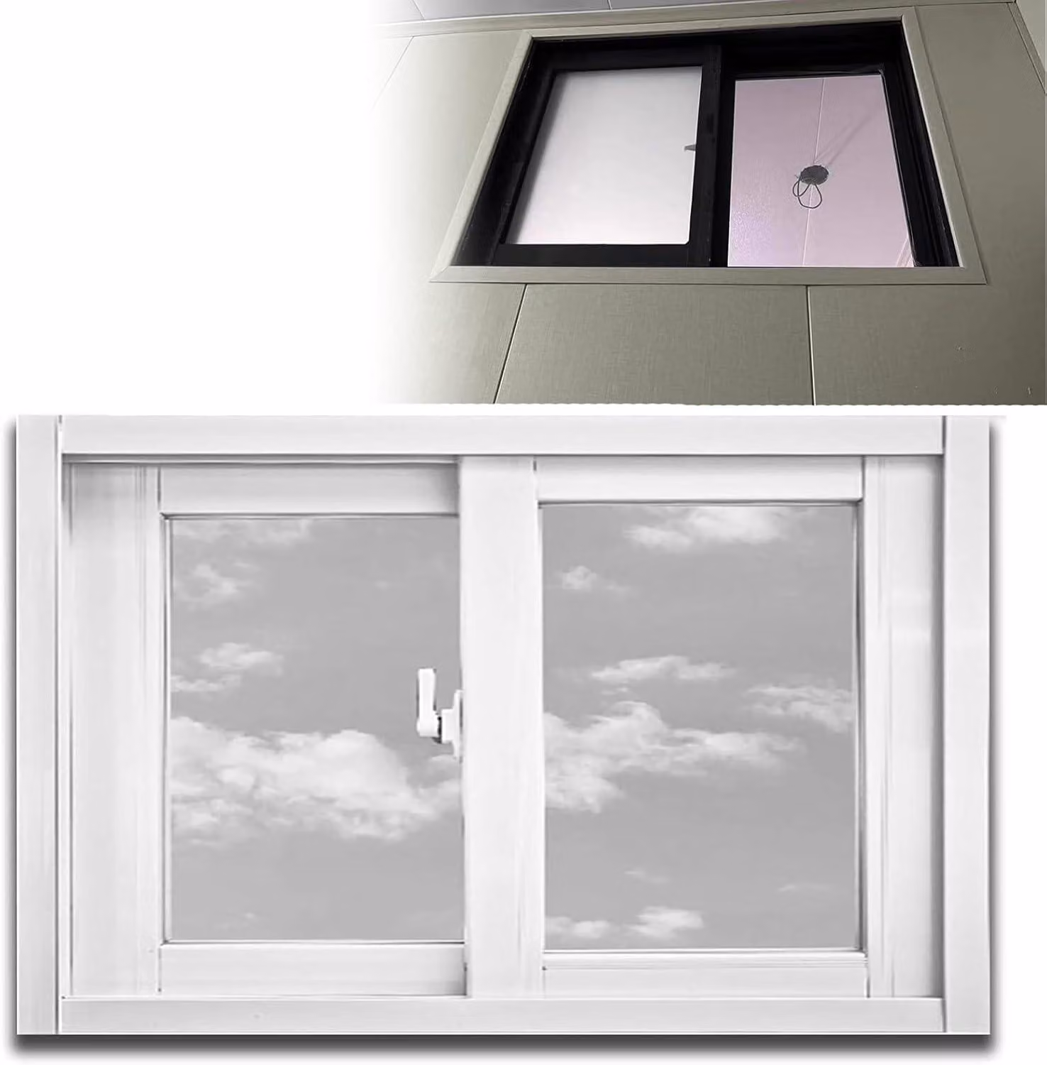 Finestre scorrevoli in alluminio, dimensioni 119,4 x 63,5 cm, con vetro temperato removibile e telaio bianco, adatte per capannoni, bagni, soffitte e case antiche