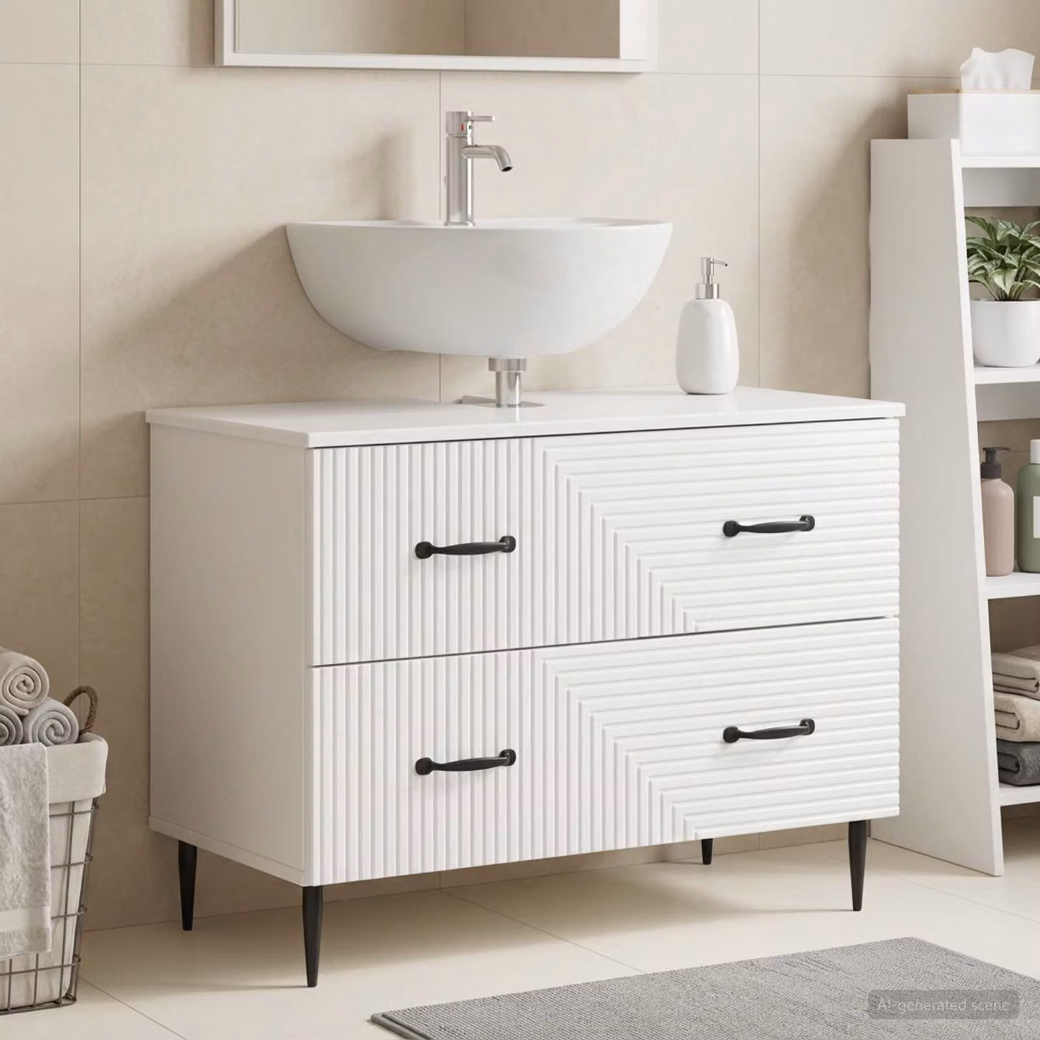 Armadio per lavabo da bagno vidaXL HAARLEM bianco lucido con ante a battente e cassetti interni